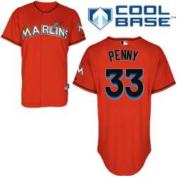 #33 Brad Penny Orange MLB Jersey-Miami Marlins Stitched Cool Base Baseball Jersey