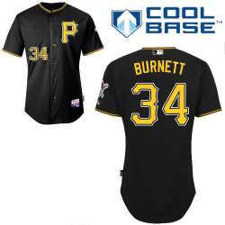 #34 A.J Burnett Black MLB Jersey-Pittsburgh Pirates Stitched Cool Base Baseball Jersey