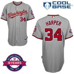 #34 Bryce Harper Gray MLB Jersey-Washington Nationals Stitched Cool Base Baseball Jersey