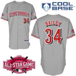 #34 Homer Bailey Gray MLB Jersey-Cincinnati Reds Stitched Cool Base Baseball Jersey