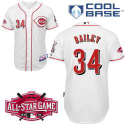 #34 Homer Bailey White MLB Jersey-Cincinnati Reds Stitched Cool Base Baseball Jersey
