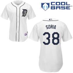 #38 Joakim Soria White MLB Jersey-Detroit Tigers Stitched Cool Base Baseball Jersey