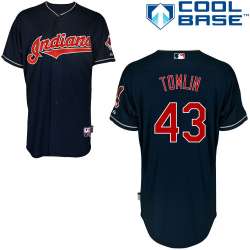 #43 Josh Tomlin Dark Blue MLB Jersey-Cleveland Indians Stitched Cool Base Baseball Jersey