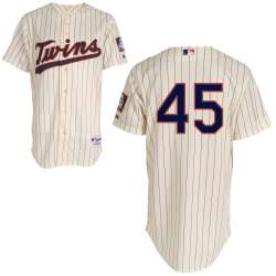 #45 Phil Hughes Cream Pinstripe MLB Jersey-Minnesota Twins Stitched Player Baseball Jersey