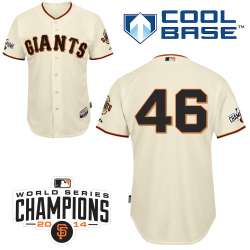 #46 Santiago Casilla Cream MLB Jersey-San Francisco Giants Stitched Cool Base Baseball Jersey
