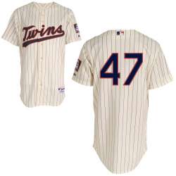 #47 Ricky Nolasco Cream Pinstripe MLB Jersey-Minnesota Twins Stitched Player Baseball Jersey