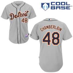 #48 Joba Chamberlain Gray MLB Jersey-Detroit Tigers Stitched Cool Base Baseball Jersey