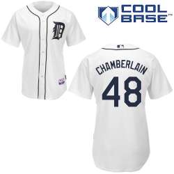 #48 Joba Chamberlain White MLB Jersey-Detroit Tigers Stitched Cool Base Baseball Jersey