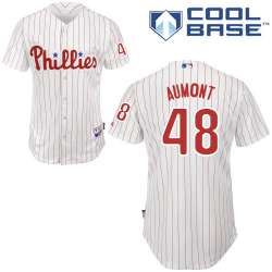 #48 Phillippe Aumont White Pinstripe MLB Jersey-Philadelphia Phillies Stitched Cool Base Baseball Jersey