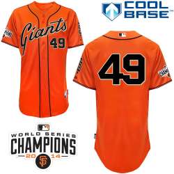 #49 Javier Lopez Orange MLB Jersey-San Francisco Giants Stitched Cool Base Baseball Jersey
