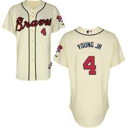 #4 Eric Young JR Cream MLB Jersey-Atlanta Braves Stitched Cool Base Baseball Jersey