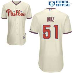 #51 Carlos Ruiz Cream MLB Jersey-Philadelphia Phillies Stitched Cool Base Baseball Jersey