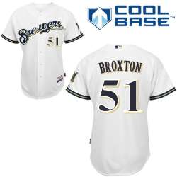 #51 Jonathan Broxton White MLB Jersey-Milwaukee Brewers Stitched Cool Base Baseball Jersey