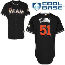#51 Suzuki Ichiro Black MLB Jersey-Miami Marlins Stitched Cool Base Baseball Jersey