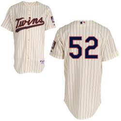 #52 Brian Duensing Cream Pinstripe MLB Jersey-Minnesota Twins Stitched Player Baseball Jersey