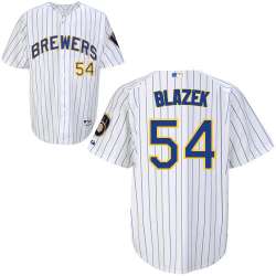 #54 Michael Blazek White Pinstripe MLB Jersey-Milwaukee Brewers Stitched Player Baseball Jersey