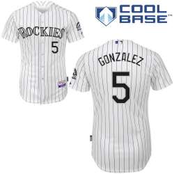 #5 Carlos Gonzalez White Pinstripe MLB Jersey-Colorado Rockies Stitched Cool Base Baseball Jersey