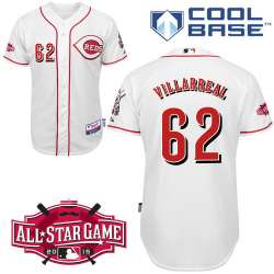 #62 Pedro Villarreal White MLB Jersey-Cincinnati Reds Stitched Cool Base Baseball Jersey
