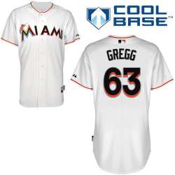 #63 Kevin Gregg White MLB Jersey-Miami Marlins Stitched Cool Base Baseball Jersey