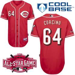 #64 Daniel Corcino Red MLB Jersey-Cincinnati Reds Stitched Cool Base Baseball Jersey