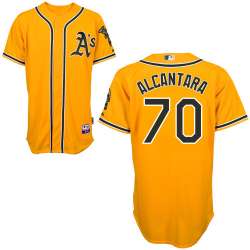 #70 Raul Alcantara Yellow MLB Jersey-Oakland Athletics Stitched Cool Base Baseball Jersey