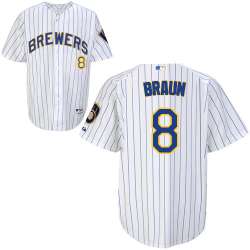 #8 Ryan Braun White Pinstripe MLB Jersey-Milwaukee Brewers Stitched Player Baseball Jersey